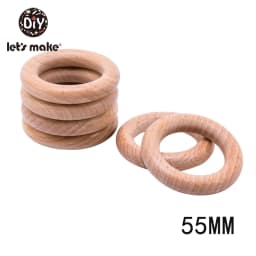 Let's Make Beech Wood 50pc Wooden Ring 40/55/60/70mm Wooden Teether DIY Bracelet Crafts Gift Teething Accessory Baby Teether