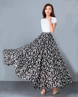 Female Summer Elegant Plus Size 4XL 5XL 6XL Fashion Polka Dot Black Chiffon Long Maxi Ladies Skirts for Womens