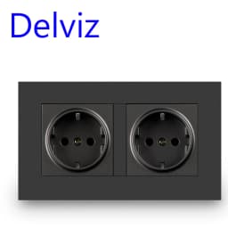 Delviz Wall USB Power Outlet, Black Panel Charging Interface, AC 110~250V 146mm * 86mm, 16A Double Frame EU Standard USB Socket