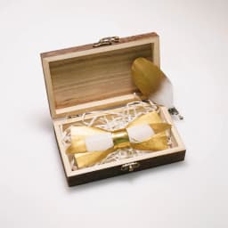 EASTEPIC Handmade Feather Bow Tie Brooch Wooden Box Set Men's Exquisite Accessories for Wedding Party Birthday Gift Necktie