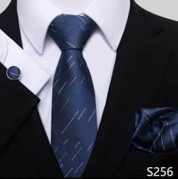 Newest Style Holiday Present 100% Silk Tie Pocket Squares Cufflink Set Necktie Men Dark Blue Wedding Accessories Office Cravat