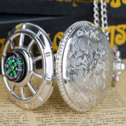 Exquisite Compass Design Vintage Hollow Skeleton Pocket Watch Black Starry Round Dial Antique Pendant Clock Retro Gifts Unisex
