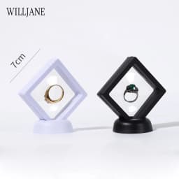 Gem Stones Ring Display Holder Transparent PE Film Jewelry Presentation Box Bracelet Pendant Frame Dustproof Stand 3D Suspension