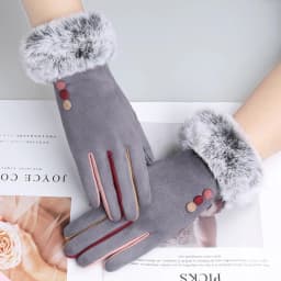 Winter Female Single Layer Warm Cashmere Full Finger Button Cycling Mittens Women Suede Leather Touch Screen Driving Gloves J23