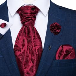 Classic Wedding Ascot Tie For Men Yellow Gold Red Paisley Floral Scarf Neck Tie Brooch Pin Set Cravat Ascot Tie For Banquet