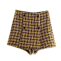 Tweed Set Women Suits 2021 Two Piece Set Women Double Breasted Blazer High Waist Skirt Shorts Plaid Women Suit With Shorts