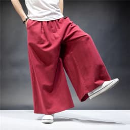 Plus Size M L-7XL Vintage Casual Elastic Waist Pockets Joggers Japan Style Men's Cotton Linen Wide Leg Pants Retro Loose Trouser