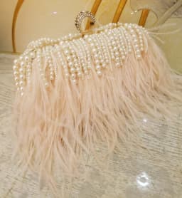 Luxury Real Ostrich Feathers Handbag Pearl Tassel Evening Bags Women's Pouch Purse Pink Green Diamond Clutch Party Messenger Bag