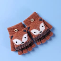 6-10 Years Old Boy Girl Fur Wool Knit Kid Soft Half Finger Flip Glove Children Winter Warm Cute Cartoon Fox Knit Mitten I89