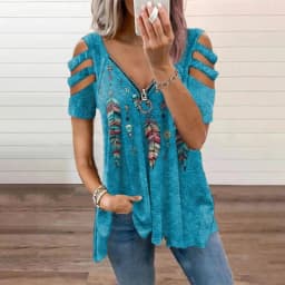 New Summer Cold Shoulder Leopard Print Zipper V-Neck Loose Casual Ladies Shirt Tops Spring Sexy Women Blouse 2022 New Clothes