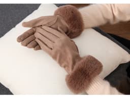 Winter Suede Leather Internal Plush Full Finger Outdoor Riding Warm Gloves Woman's Plush Thick Touch Screen Driving Mittens H92