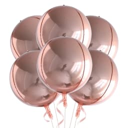 6pcs 22 Inchs Rose Gold Big 4D Balloons 360 Degree Round Metallic Rose Gold Balloons Birthday Baby Shower Wedding Decorations