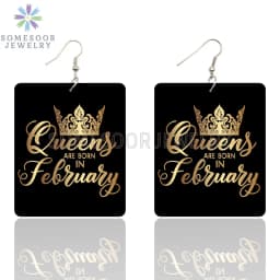 SOMESOOR Black Queen Are Born In 12 Months Wooden Drop Earrings Golden Crown Printed African Dangle For Women Birthday Gifts