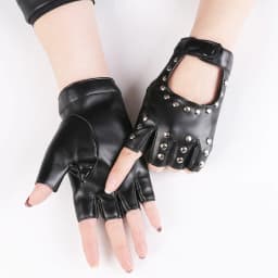 Women Rivet Stage Performance Nightclub Punk Leather Half Finger Gloves Pole Dance Personality Hip Hop Queen Wear-Resistant