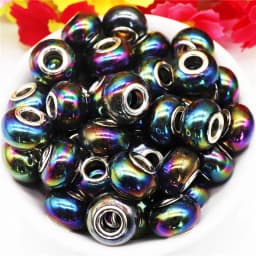 10Pcs Pink Color Smooth Surface European Resin Murano Large Hole Spacer Beads Charms for Bracelet DIY Craft Bracelet Necklace
