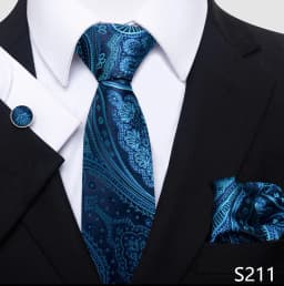 Newest Style Holiday Present 100% Silk Tie Pocket Squares Cufflink Set Necktie Men Dark Blue Wedding Accessories Office Cravat