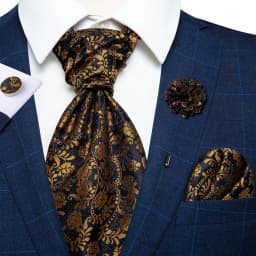 Classic Wedding Ascot Tie For Men Yellow Gold Red Paisley Floral Scarf Neck Tie Brooch Pin Set Cravat Ascot Tie For Banquet