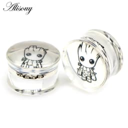 Alisouy 2pcs Wolf Fish Flower Feather Transparent Acrylic Ear Plugs Expanders Tunnels Strechers Earring Piercing Body Jewelry
