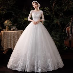 Boat Neck Wedding Gown With Train 2026 Three Quarter Sleeve Lace Up Bridal Ball Gown Robe De Mariee Vestido De Noiva Customized