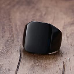 Vnox 12.5mm Signet Ring for Men, Black Square Top Stainless Steel Finger Band, Gothic Punk Rock Boy Stamp Rings