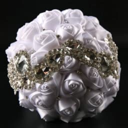 17design New White Wedding Bride Holding Flowers Artificial Bouquet Ribbon Rhinestone Pearl Bouquet Decoration Bride Groom Dance