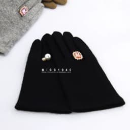 Winter Pearl Gem Wool Knit Warm Touch Screen Mittens Female Double Layer Plus Plush Thick Cashmere Driving Soft Black Glove H24