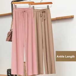Slacks Women's Loose Summer Pants Soft Ice Silk Ankle-Length Black Wide Leg Pants Grey Khaki Women High Waisted Trousers