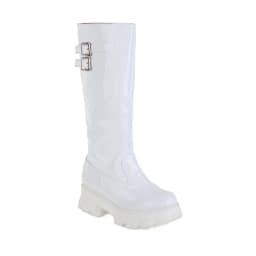 Double-Breasted Shiny Patent Leather Women's Knee-Length Boots Flat-Bottomed Platform With Plush Lining Long Boots 2022
