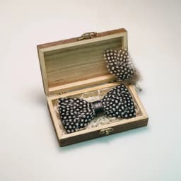 EASTEPIC Handmade Feather Bow Tie Brooch Wooden Box Set Men's Exquisite Accessories for Wedding Party Birthday Gift Necktie