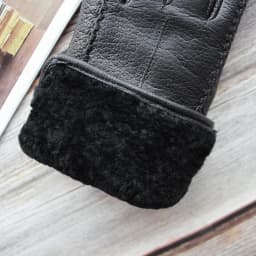 New Women's Black Deerskin Gloves Thick Wool Lining Winter Warm Genuine Leather Gloves Two Styles