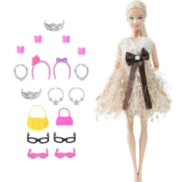 14 Pcs / Lot = 1x Fairy Tale Doll Dress + 13x Random Accessories Shoes Handbag Glasses Clothes for 11.5'' Doll Girl Baby Toys
