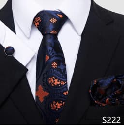 Newest Style Holiday Present 100% Silk Tie Pocket Squares Cufflink Set Necktie Men Dark Blue Wedding Accessories Office Cravat