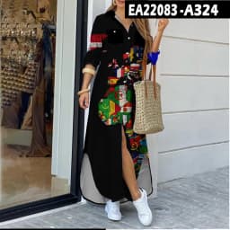 3D Cross-Border Women's Long Dresse Lapel Shirt World Map Pattern Printing Fashion Plus Size Maxi Dress Vestidos Womens Clothing