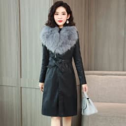 Big Fur Collar PU leather Jacket Autumn Winter Velvet Thicken Soft Faux PU leather Coat Women Korean Long Overcoat 4XL 2356