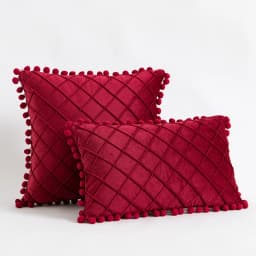 Inyahome Velvet Waist Throw Pillow with Pompom Solid Color Decorative Cushio Pillow Pink Grey Green Solid Velvet Home Pillowcase
