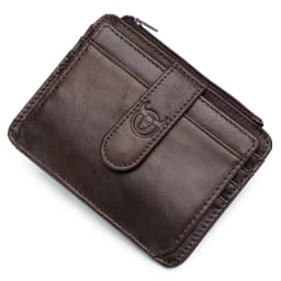 BULLCAPTAIN Genuine Leather RFID Blocking Zipper Card Holder Credit Cart Wallet Mini Slim Wallet Card & Id Holders Man Business