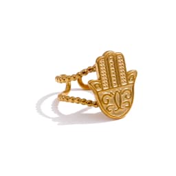 Yhpup Stainless Steel Palm Opening Ring Stylish Unique Design Golden 18 K Metal Women Jewelry Accessories Bagues Pour Femme