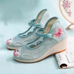 Air Mesh Wedge Pumps for Ladies 2021 Summer Women Shoes обувь для женщин летняя Ethnic Embroidered Ankle Strap Female Sandals