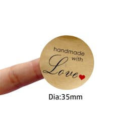 100Pcs 3.5CM Handmade with Love Red Hearts Decorative Stickers Waterproof Round Plain Silver DIY Labels