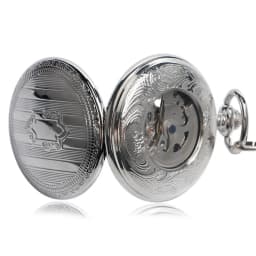 Silver Shield Automatic Mechanical Pocket Watch Arabic Numerals Display Self-Winding Pendant Antique Pocket Clock Male Gifts