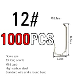 ICERIO 500/1000PCS Fly Tying Hook High Carbon Steel Nymph Dry Wet Fishing Fly Hook Down Eye 1X Long Shank Round Bend