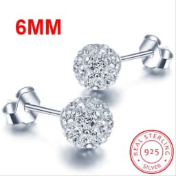 High Quality 925 Sterling Silver Rhinestones Crystal Ball Stud Earring Bead Jewelry 10mm 8mm 6mm Stud Earring For Female Jewelry