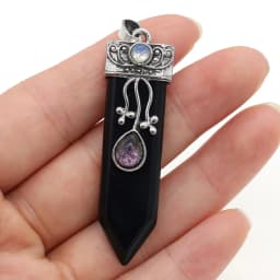 Natural Amethysts Pink Quartz Stone Sword Pendant Lapis Lazuli Onyx Charms Women Jewelry Making DIY Necklace Gift Size 16x57mm