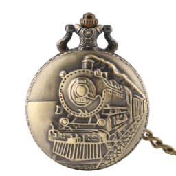 LED Flash Luminous Vintage Dial Quartz Pocket Watch Chain Bronze Carved Steam Train Steampunk Motor Railway Retro FOB Clock Hour