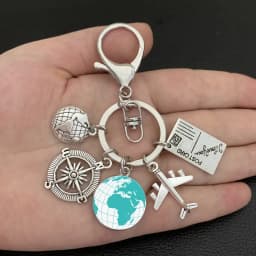 Earth plane keychain pendant earth compass personality memorial key ring gift for travel lovers