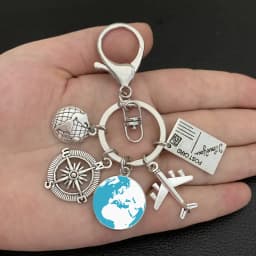 Earth plane keychain pendant earth compass personality memorial key ring gift for travel lovers