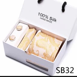 Brand 100% Silk Ties Gift box Office Men Classic Party Wedding striped 7.5cm Silk Wedding Floral Tie Necktie Handkerchief Set