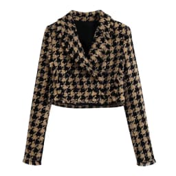 Klacwaya Tweed Set woman Two-Pieces Chic Plaid Suits With Skirt Women Autumn 2021 High-Waisted Skirt Cropped Blazer Sets
