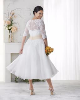 Customized Tea Length Plus Size Vintage Wedding Dresses Half Sleeves Appliques Lace Beaded Women Bridal Gown Vestido De Noiva