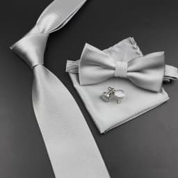 New Men's Tie Bowtie Set Luxury Business Worker Blue Black Solid Color Silk Polyester Jacquard Woven Necktie Suit Wedding Party